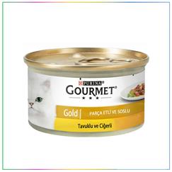 Gourmet Gold Parça Etli ve Soslu Tavuk ve Ciğerli Kedi Konservesi 85 gr